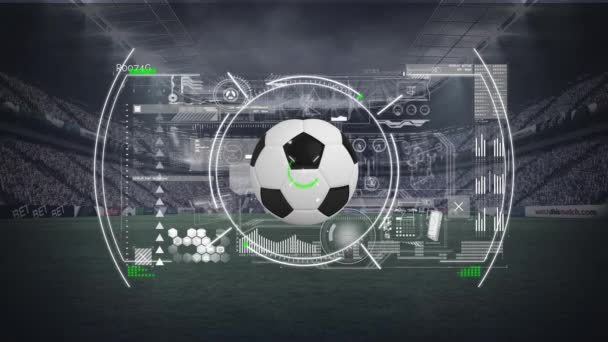 Animação Processamento Dados Digitais Tela Sobre Futebol Conceito Global Esportes — Vídeo de Stock