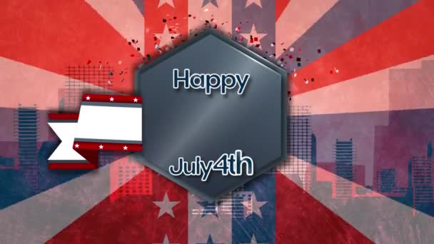 Animáció Boldog Függetlenség Napjára Július Amerikai Zászló Városkép Felett Amerikai — Stock videók