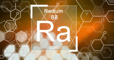 Turuncu ve kahverengi element yapıları üzerinde periyodik cetvel radyum 88 ra 226 bileşimi. okul, eğitim ve öğrenim konsepti dijital olarak oluşturulmuş imaj.