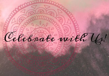 Çiçek tasarımına ve gri arkaplanda pembe duman etkisine karşı mesajlaşmamızı kutlayın. davet kart şablonu tasarım kavramı