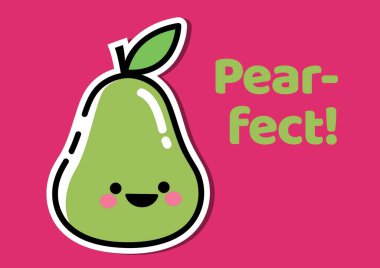 Pembe arka planda gülümseyen armut armudu olan incili metin kompozisyonu. meyve, renk ve mizah kavramı dijital olarak oluşturulmuş görüntü.