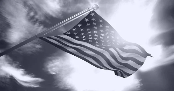 Monochrome Komposition Einer Amerikanischen Flagge Auf Einem Pfahl Die Gegen — Stockfoto