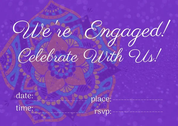 Engagement Celebration Text Copy Space Colorful Floral Design Purple Background — Stock Photo, Image