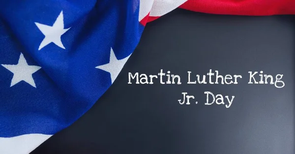 Feliz Martin Luther King Day Texto Bandeira Americana Fundo Madeira — Fotografia de Stock