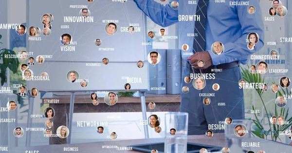 Network Profiles Business Concepts Mid Section Businessman Giving Presentation Global — Stock Photo, Image