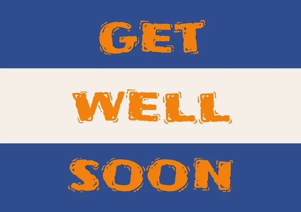 Composition of get well soon wishes text on blue and white striped background. get well wishes and communication concept digitally generated image.