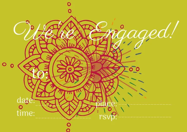 Engaged Text Copy Space Decorative Floral Designs Yellow Background Engagement — Stock Photo, Image