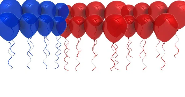 红色和蓝色气球的组合 在白色背景上有复制空间 美国国旗 爱国主义和独立概念数字生成的图像 — 图库照片