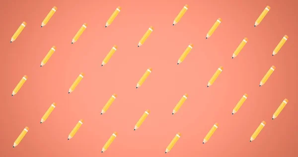 Composição Lápis Amarelos Repetidos Flutuando Sobre Fundo Rosa Conceito Escola — Fotografia de Stock