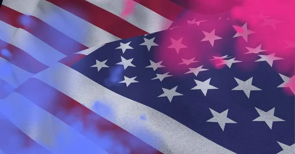 Composition American Flag Colourful Pink Flare Smoke Patriotism Independence Celebration — Stock Photo, Image