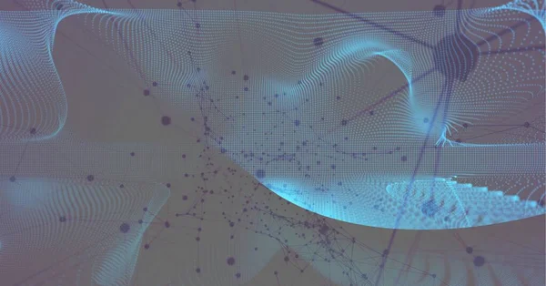 Цифрове Зображення Синіх Цифрових Хвиль Проти Мережі Молекулярних Структур Концепція — стокове фото