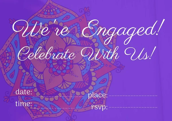 Engagement Celebration Text Copy Space Colorful Floral Design Purple Background — Stock Photo, Image