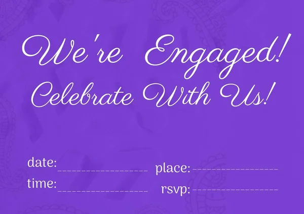 紫色の背景に花のデザインに対するコピースペースとの係合とお祝いのテキスト 婚約祝いと招待状カードテンプレートのデザインコンセプト — ストック写真