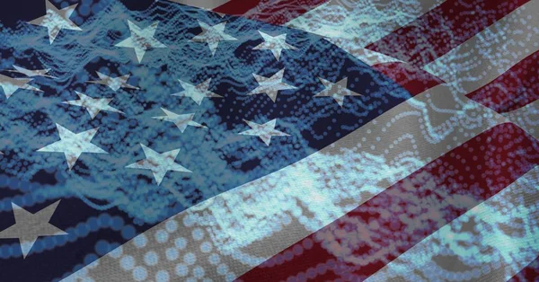 Composición Del Patrón Puntos Blancos Sobre Bandera Americana Arrugada Patriotismo — Foto de Stock