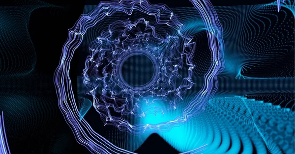 Цифровое Изображение Голубых Спиральных Световых Следов Цифровых Волн Черном Фоне — стоковое фото