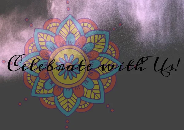 Celebrate Text Colorful Floral Design Pink Smoke Effect Grey Background — Stock Photo, Image