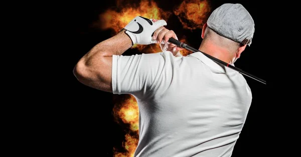 Vue Arrière Joueur Golf Masculin Caucasien Balançant Club Contre Effet — Photo