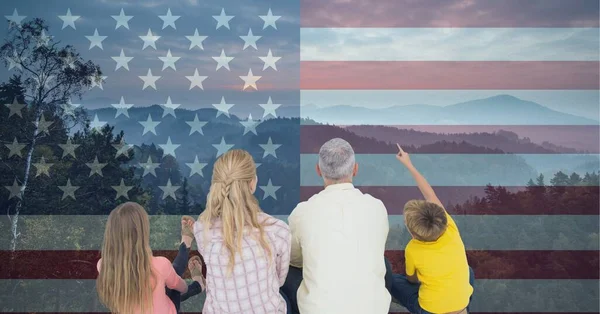 Composition Caucasian Couple Son Daughter American Flag United States America — Stock Photo, Image