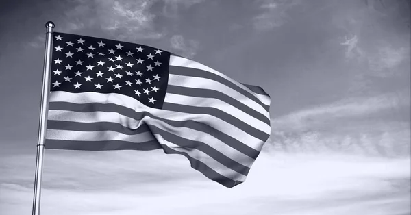 Composición Monocromática Estrellas Rayas Estadounidenses Ondeando Bandera Contra Cielo Ligeramente — Foto de Stock