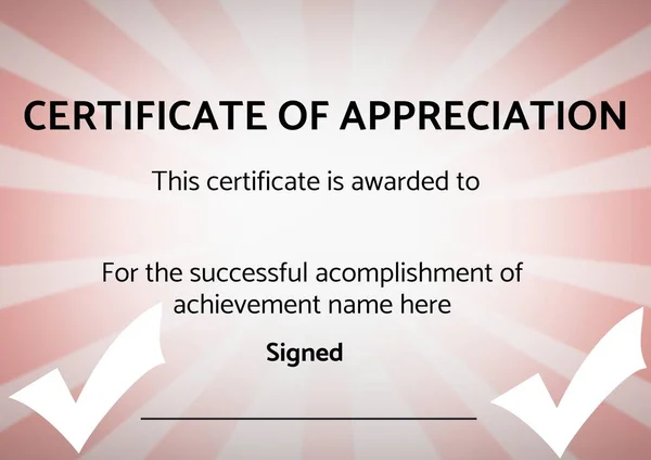 Plantilla Certificado Agradecimiento Con Espacio Copia Sobre Fondo Radial Rosa — Foto de Stock