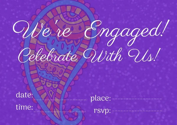 Engagement Celebration Text Copy Space Colorful Floral Design Purple Background — Stock Photo, Image