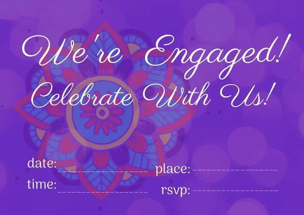 Engagement Celebration Text Copy Space Colorful Floral Design Purple Background — Stock Photo, Image