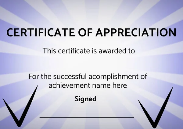 Plantilla Certificado Agradecimiento Con Espacio Copia Sobre Fondo Radial Púrpura — Foto de Stock