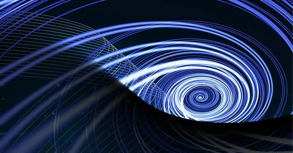 Digitales Bild Von Blauen Spirallichtspuren Vor Schwarzem Hintergrund Technologie Hintergrund — Stockfoto