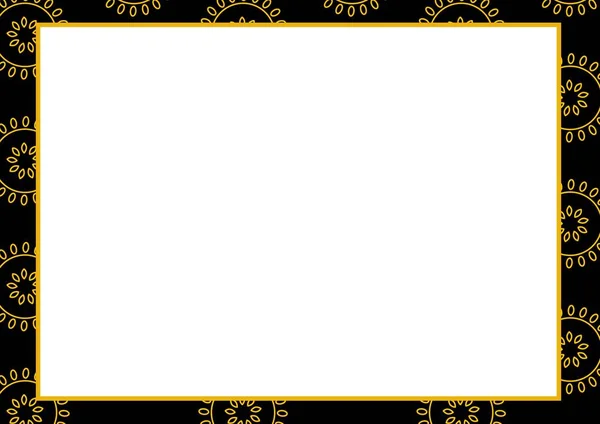 Состав Золотого Цветочного Дизайна Черной Рамке Центральным Белым Копировальным Пространством — стоковое фото