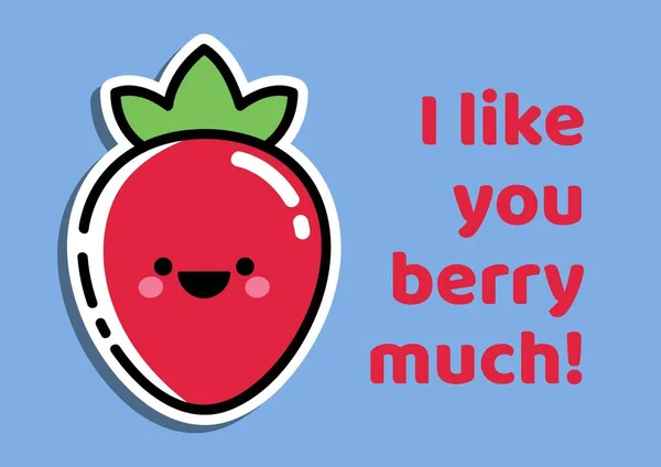 Komposisi You Berry Much Text Smile Strawberry Blue Background Konsep — Stok Foto