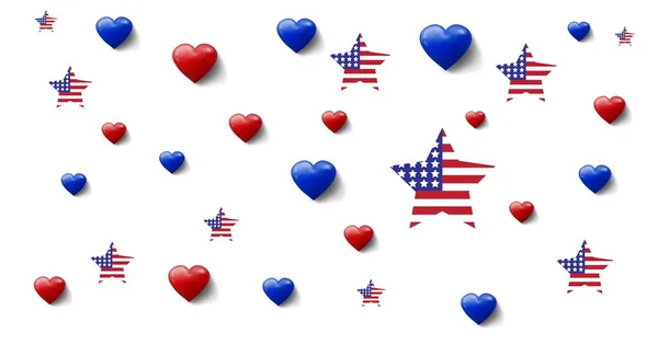 Composition Red Blue Hearts American Flag Stars White Background Patriotism — Stock Photo, Image