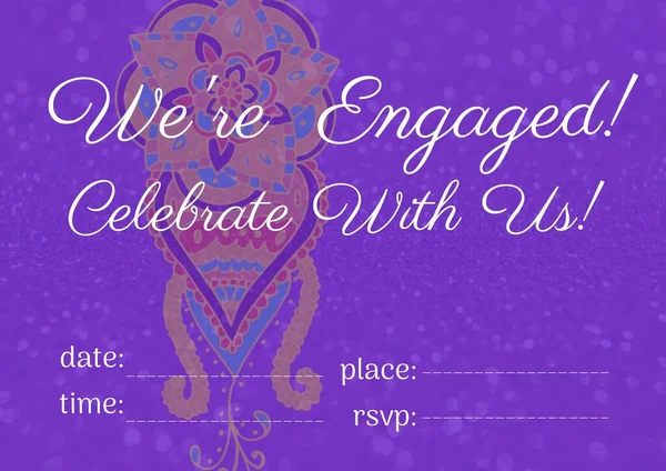 Engagement Celebration Text Copy Space Colorful Floral Design Purple Background — Stock Photo, Image