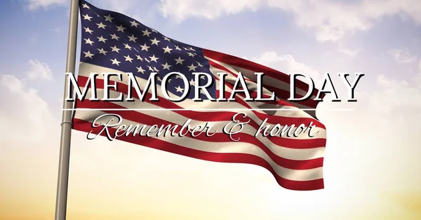 Kompozycja Tekstu Dnia Pamięci Nad Amerykańską Flagą Amerykański Patriotyzm Pamięć — Zdjęcie stockowe