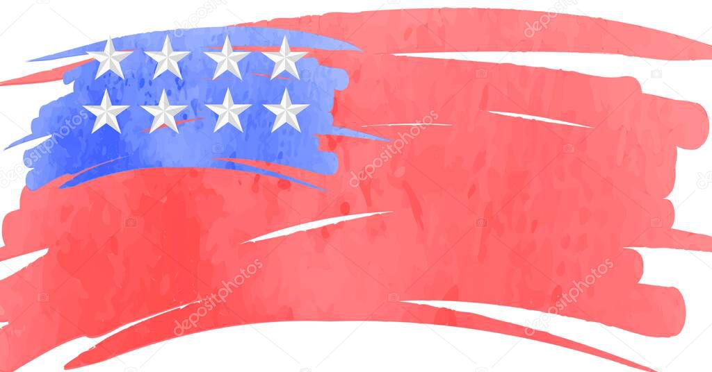 Composition of painted american flag stars and stripes pattern on white background. united states of america patriotism and independence concept digitally generated image.