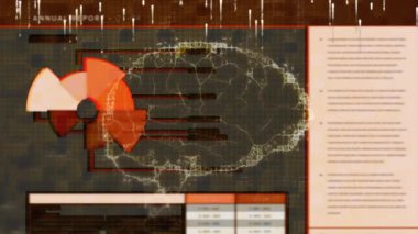 Ekranda insan beyni ve veri işleme animasyonu. küresel bilim, dijital arayüz ve ağ konsepti dijital olarak oluşturulmuş video.