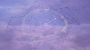 Mor arka planda insan beyniyle bağlantı ağının animasyonu. küresel bilim, tıp, bağlantılar, teknoloji ve veri işleme kavramı dijital olarak oluşturulmuş video.