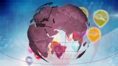 Dünya üzerindeki dijital simgelerle bağlantı ağlarının animasyonu. küresel ağlar, veri işleme, teknoloji ve bağlantılar konsepti dijital olarak oluşturulmuş video.