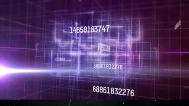 Sayıların animasyonu, bağlantılar ağı ve veri işleme. küresel iş, veri işleme, teknoloji ve dijital arayüz kavramı dijital olarak oluşturulmuş video