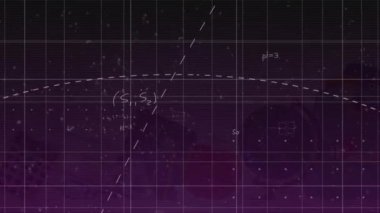 Matematiksel denklemlerin ve mor arkaplandaki çizgilerin animasyonu. eğitim, bilim, öğrenme ve bilgi konsepti dijital olarak oluşturulmuş video.