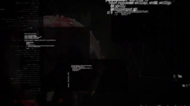Arayüz ekranlarına bilgi ve istatistiklerin indirildiği dünya animasyonu, siyah üzerine. küresel bağlantılar, teknoloji ve veri işleme kavramı dijital olarak oluşturulmuş video.