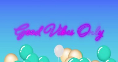 İyi titreşimlerin animasyonu sadece mavi arka plandaki balonların üzerinden yazılır. Sosyal medya ve iletişim konsepti dijital olarak oluşturulmuş video.