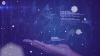 İnsanlarla olan bağlantı ağının animasyonu dünya ikonları ve dota işlemciliği. küresel bağlantılar, dijital arayüz ve teknoloji konsepti dijital olarak oluşturulmuş video.
