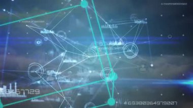 Bağlantı ağının animasyonu ve istatistik kaydı. küresel bağlantılar, teknoloji ve veri işleme kavramı dijital olarak oluşturulmuş video.