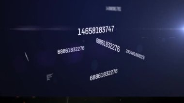 Mor arkaplanda parlayan ışıkta değişen sayıların animasyonu. küresel veri işleme, teknoloji ve bağlantılar konsepti dijital olarak oluşturulmuş video.