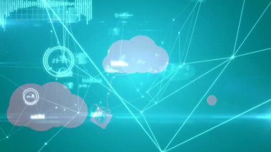 Veri işleme üzerine dijital bulutlar ve simgelerle bağlantı ağının animasyonu. küresel teknoloji ve ağ konsepti dijital olarak oluşturulmuş video.