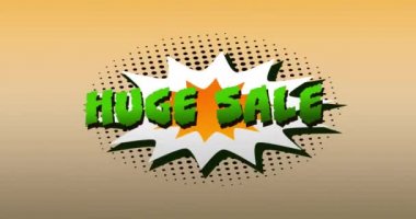 Konuşma balonu ve turuncu arka planda balon üzerine büyük bir satış metni animasyonu. satış, perakende ve tasarruf konsepti dijital olarak oluşturulmuş video.