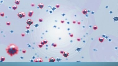 Gri arka planda yüzen kovid 19 hücrenin animasyonu. küresel koronavirüs salgını konsepti dijital olarak oluşturulmuş video.