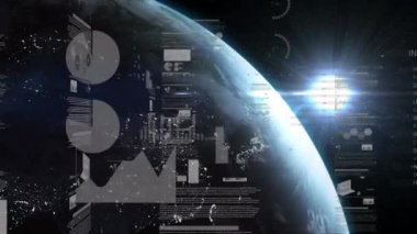 Tüm dünyada istatistik ve veri işleme animasyonları. küresel iş, ağlar, bağlantılar ve dijital arayüz konsepti dijital olarak oluşturulmuş video.