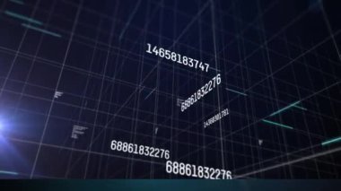 Mor zemin üzerinde parlayan ışıkta değişen sayıların animasyonu. küresel veri işleme, teknoloji ve bağlantılar konsepti dijital olarak oluşturulmuş video.