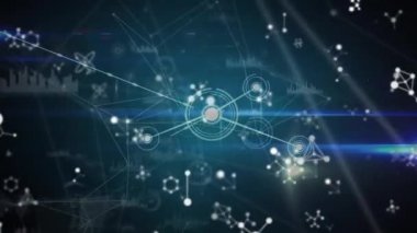 Mavi arkaplandaki bağlantı ağının canlandırılması. küresel ağlar ve bağlantılar, dijital arayüz konsepti dijital olarak oluşturulmuş video.